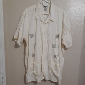 Cherokee Waikiki Wear Mens Short Sleeve Button Down Hawaiian Shirt Size Cream XL